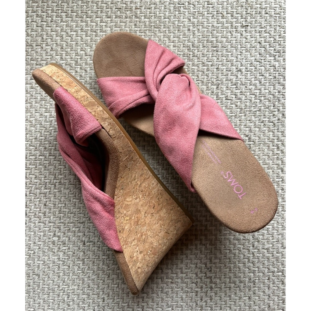 TOMS Serena Rose Cork Wedge Sandal Womens 8 Pink Twisted Microfiber Open Toe